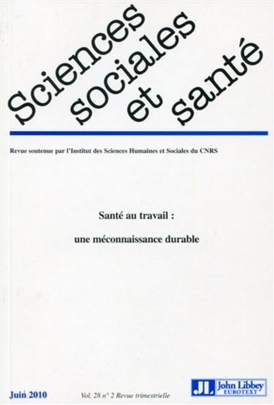 Revue sciences sociales et santé - Vol. 28 - Juin 2010 - Collectif - broché