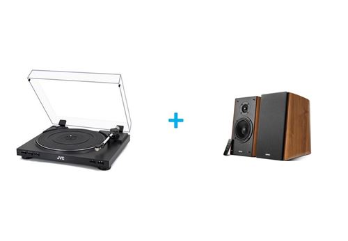 Pack vinyle JVC AL F55B + 2 enceintes amplifiées EDIFIER R2000DB CHENE - vue 1