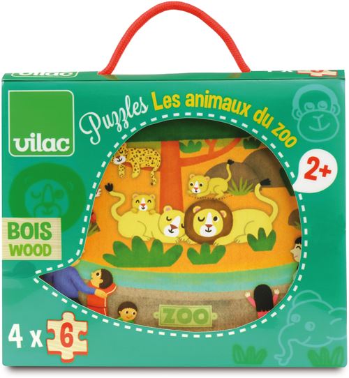 Vilac 4 Puzzles De 6 Pieces - Les Animaux Du Zoo