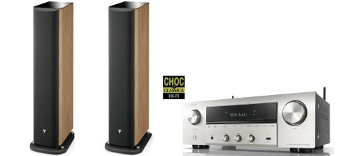 Enceinte colonne Focal Aria 936 Prime Walnut Venduepar paire + Amplificateur Hi-Fi Denon DRA-800H Argent