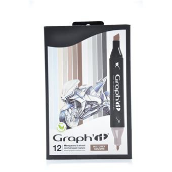 Set Graph'it de 12 Marqueurs à alcool double pointe Mix Grey Colors