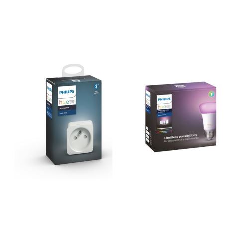 Philips HW&CA Kit de démarrage 2 ampoules Couleurs E27, un pont, une télécommande + une Prise Connectée