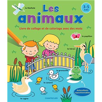 Les animaux -Livre de collage et de coloriage avec des mots (3-5 a.)
