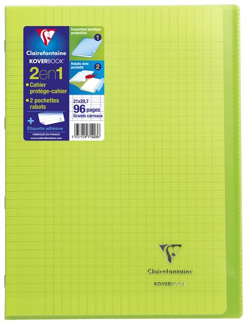 Cahier de 96 pages A4 Seyès Clairefontaine Koverbook 21 x 29,7 cm Vert