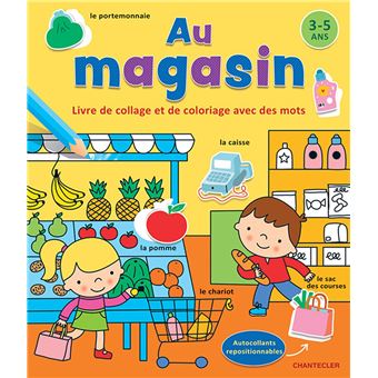 Au magasin - Livre de collage et de coloriage avec des mots (3-5 a.)