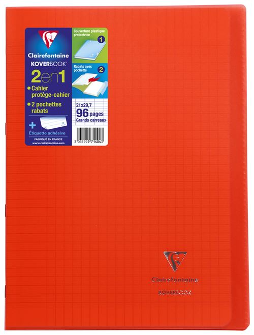 Cahier de 96 pages A4 Seyès Clairefontaine Koverbook 21 x 29,7 cm Rouge
