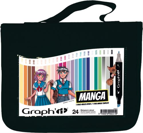 Mallette de 24 marqueurs à alcool Graph'it couleurs de mangas