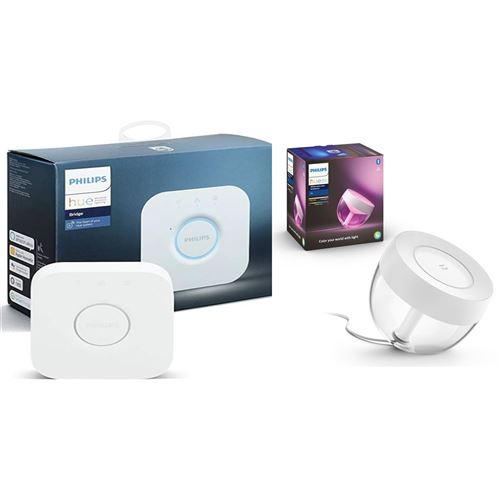 Pack Pont de connexion Philips Hue Bridge + Lampe connectée Philips Hue Iris Blanc