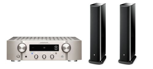 Enceinte colonne Focal Aria 936 Black High Gloss Vendue par paire + Amplificateur Hi-Fi Marantz PM7000N Argent