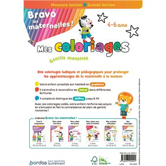 Bravo les maternelles - Mes coloriages - Gentils monstres - Moyenne section et Grande section