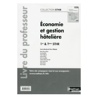 Economie Et Gestion Hôtelière Term Bac Techno Sthr - 