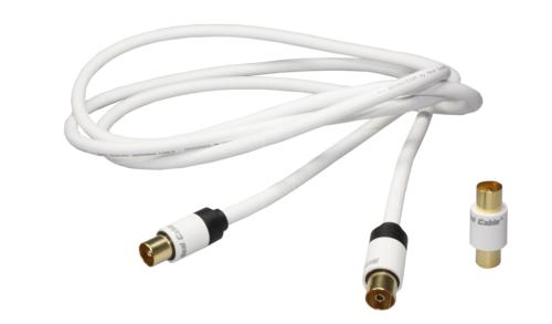2m Câble TV coaxial/antenne/satellite Connecteur F Male - Coax mâle +  adaptateur | eBay