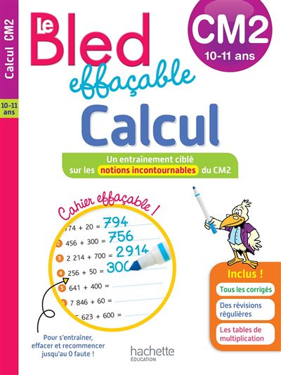 Bled effacable calcul cm2