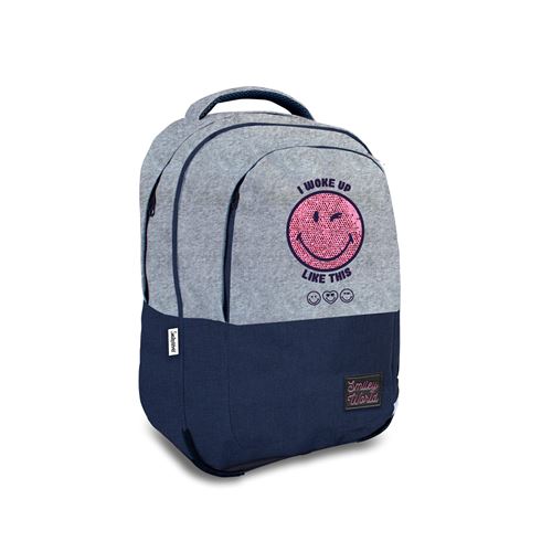 Sac à dos à 2 compartiments Lannoo Smiley Bleu et Gris