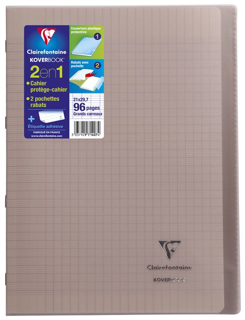 Cahier de 96 pages A4 Seyès Clairefontaine Koverbook 21 x 29,7 cm Gris