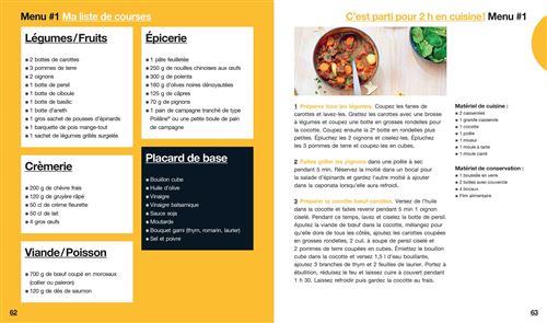 Livre Cuisine : En 2h Je Cuisine Pour Toute La Semaine - 50 Recettes Débutant
