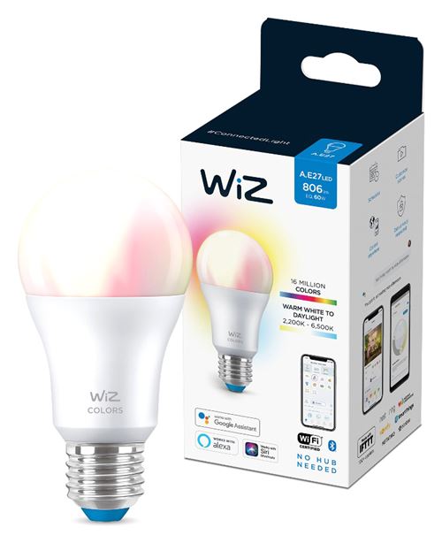 Ampoule LED WiZ A60 blanche et colorée E27 8W 2 pcs avec télécommande