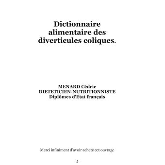 Dictionnaire alimentaire des diverticules coliques