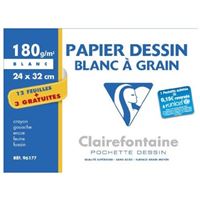 Pochette 12 feuilles papier à dessin couleurs vives A4 150g Canson C à  Grain