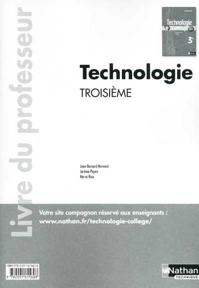 Technologie - 3e Livre du professeur -  Hermetz Jean-Bernard - broché