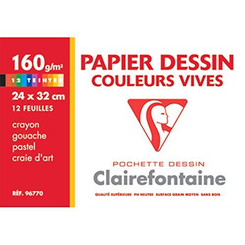 Pochette 12 feuilles de papier dessin Clairefontaine Couleurs vives -  Cartons à dessins sac à dessins à la Fnac