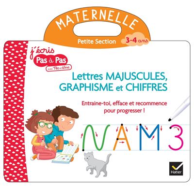 Livre ardoise Téo et Nina PS - Lettres majuscules, graphisme et chiffres - Marie-Hélène Van Tilbeurgh - cartonné