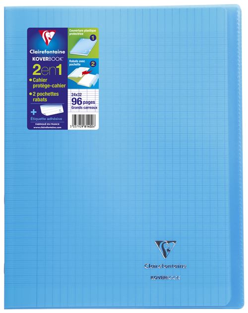 Piqûre 96 pages, couverture en polypropylène, format 24x32 cm, seyès,  coloris bleu