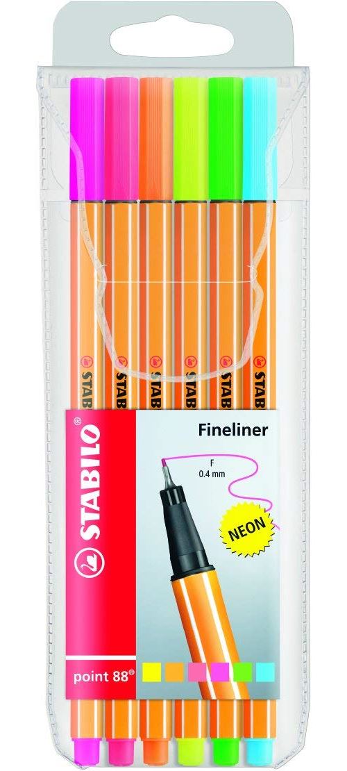 Set de 6 stylos feutres Stabilo Point 88 Fineliner Fluo - Feutre