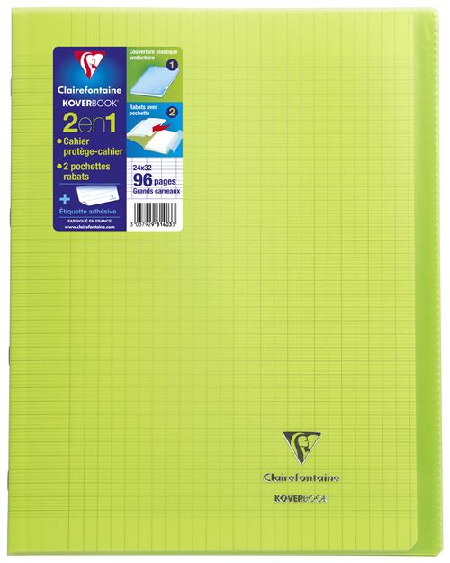 Cahier de 96 pages Seyès Clairefontaine Koverbook 24 x 32 cm Vert