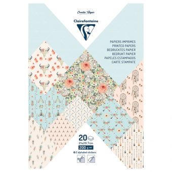 Bloc papiers imprimés Clairefontaine Bohème Chic A4 20 feuilles