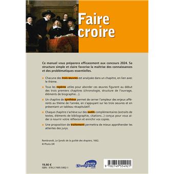 Faire croire Epreuve littéraire Thème de l'année 2024-2025 prépa scientifique