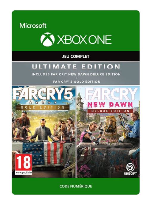 Pochette avant du jeu Code de téléchargement Pack Far Cry 5 Edition Gold + Far Cry New Dawn Edition Deluxe Xbox One