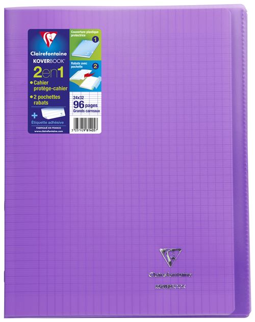 Cahier de 96 pages Seyès Clairefontaine Koverbook 24 x 32 cm Violet