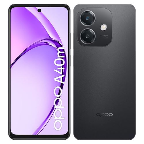 OPPO A40M - 4G smartphone - double SIM - RAM 8 Go / Mémoire interne 256 Go - microSD slot - Écran LCD - 6.67 - 1604 x 720 pixels (90 Hz) - 2x caméras arrière 50 MP - front camera 5 MP - noir brillant