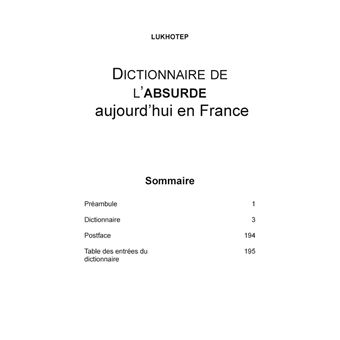 Dictionnaire de l'absurde aujourd'hui en France