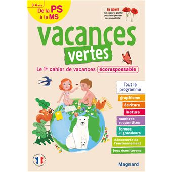 Cahier de vacances 2023, de la PS vers la MS 3-4 ans - Vacances vertes