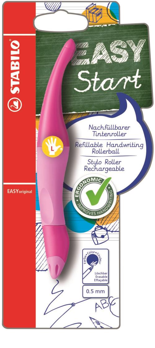 Stylo roller rechargeable Stabilo Easy Original Gauche Rose