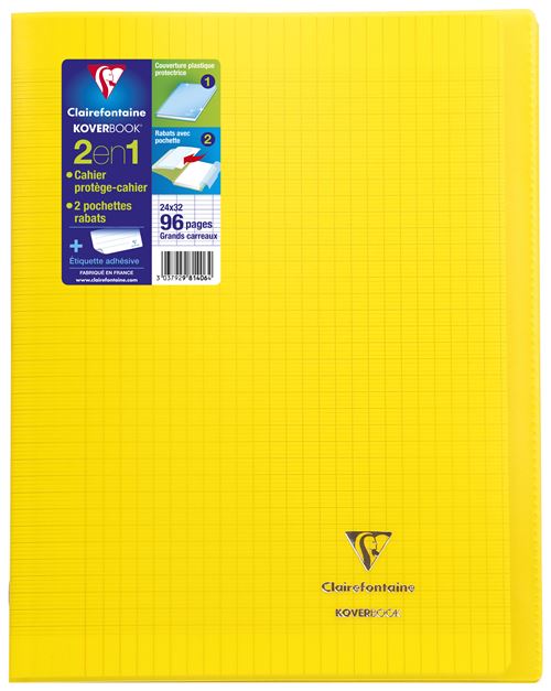 Cahier de 96 pages Seyès Clairefontaine Koverbook 24 x 32 cm Jaune