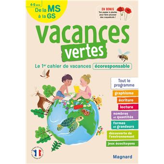 Cahier de vacances 2023, de la MS vers la GS 4-5 ans - Vacances vertes