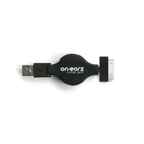Câble enrouleur On Earz USB vers dock iPod 80 cm Noir