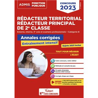 Concours Rédacteur territorial et Rédacteur principal 2e classe - Catégorie B - Annales corrigées