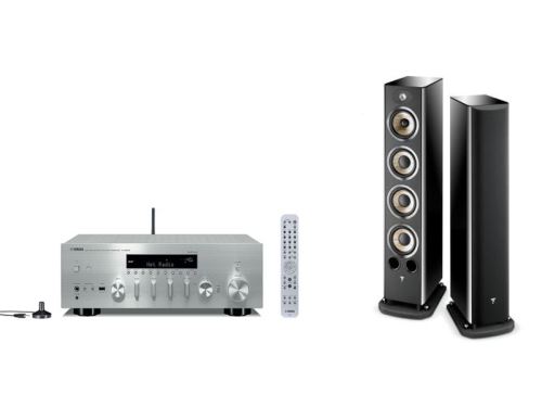 Enceinte colonne Focal Aria 936 Black High Gloss Vendue par paire + Amplificateur Yamaha R-N803D Argent