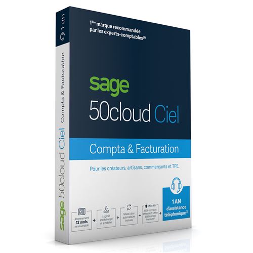 Sage 50cloud Ciel Compta + Facturation PC 1 an d’assistance téléphonique