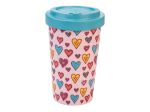 Mug isotherme en bambou Woodway motifs cœurs turquoise