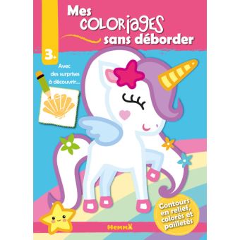 Mes coloriages sans déborder (Licorne fond bleu)