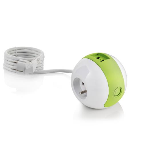 Multiprise Watt & Co Wattball Design 3 prises + 2 ports USB Vert