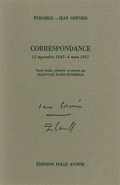 Correspondance Étiemble / Jean Grenier