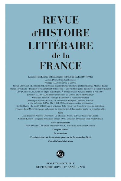 Revue D'Histoire Littéraire De La France Septembre 2019 - Broché ...