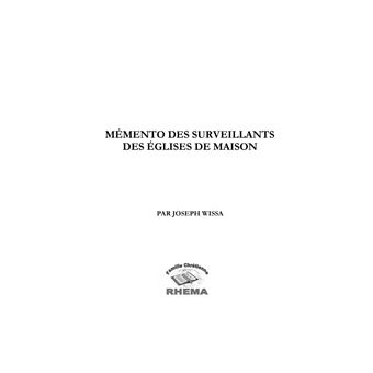 Mémento des surveillants des églises de maison
