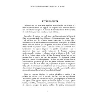 Mémento des surveillants des églises de maison